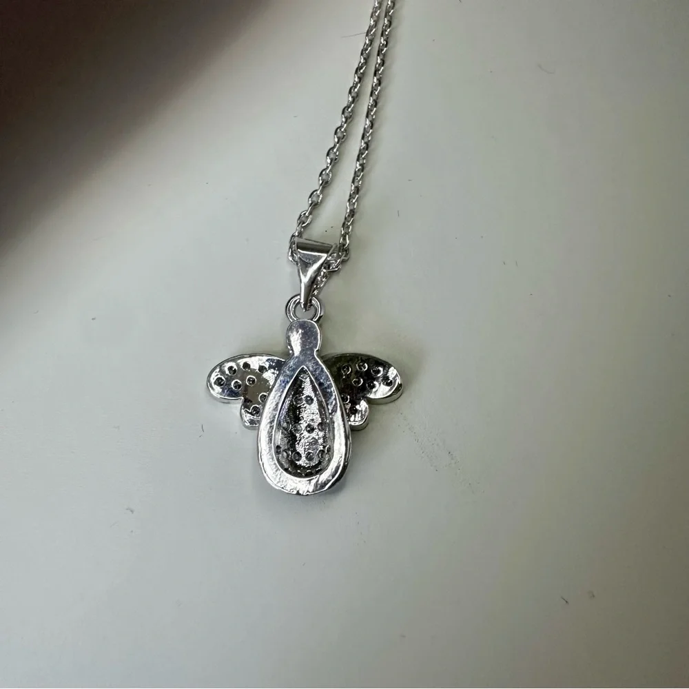 Honey Bee Silver-Tone Cubic Zirconia Pendant w 16” Chain Necklace - Picture 6 of 7